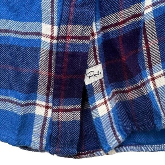 Rails Britt Women's S Cap Sleeve Top Santorini Royal Blue Plaid Button Down Soft - Picture 4 of 8